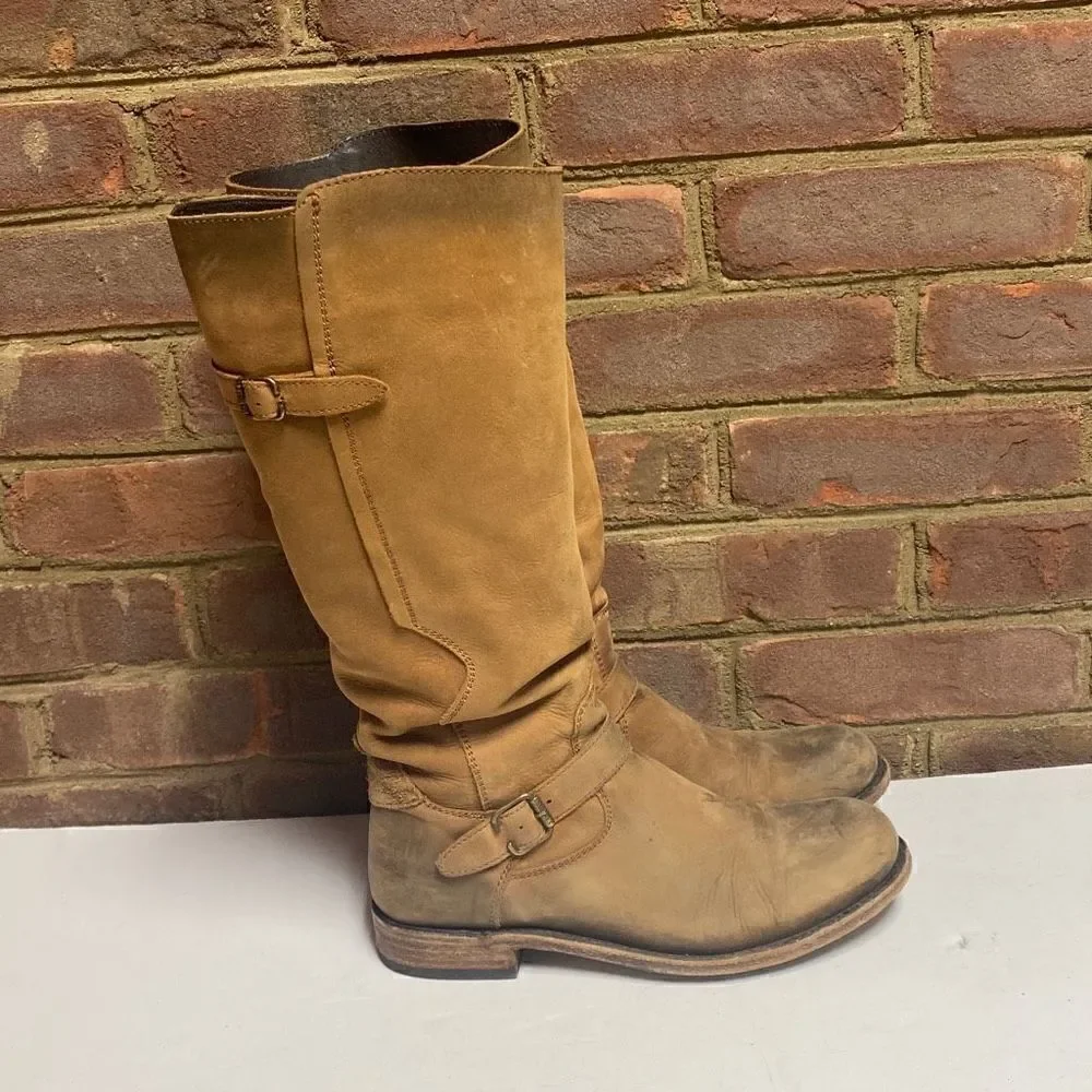 Liberty Black Tan Stone Washed Leather Riding Boot Sz 9.5